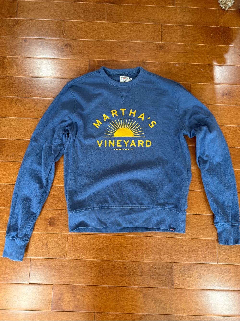 Faherty Blue Martha’s Vineyard Cotton Long Sleeve Terry Crewneck Top Sz. S